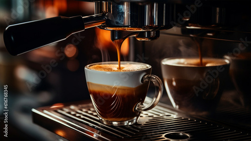 espresso pouring from coffee machine  generative ai