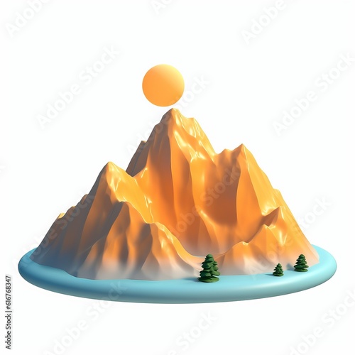 3d isolated illustration of mountain and sun photo