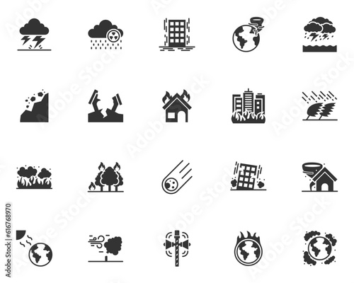 set of natural disaster icons, climate change, environment