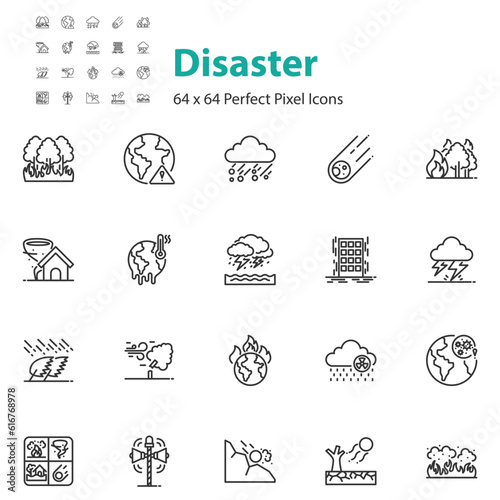 set of natural disaster icons, climate change, environment