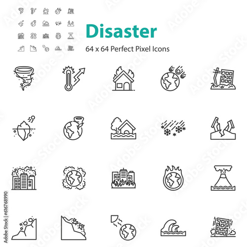 set of natural disaster icons, climate change, environment