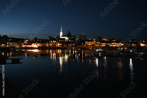 city at night in lillesand, Norway