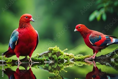 couple of red pigeon in the forest