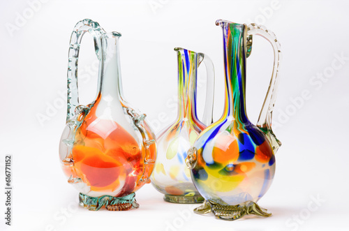 Colored glass vase. Murano glass vintage jug photo