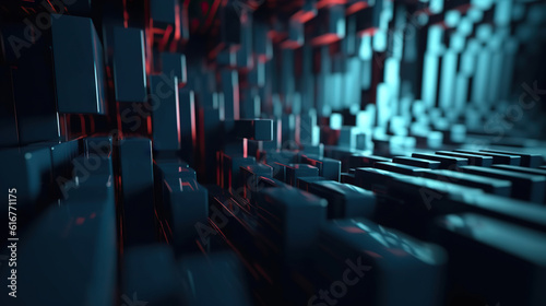 Modern digital abstract 3D background. Copy space. Can be used in the description of network abilities, technological processes, digital storages, science, education, etc.