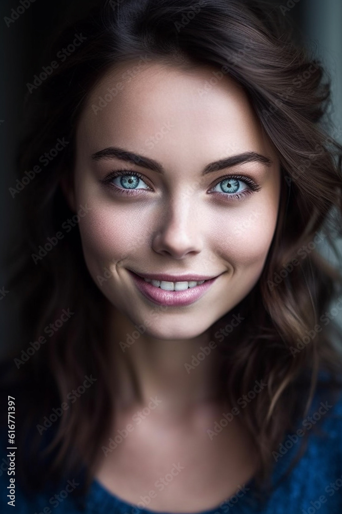 Ai image of a young brunette girl with blue eyes Ai image of a young brunette girl with blue eyes
