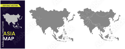 Asia map High Detailed Grey Map of Asia. Vector.