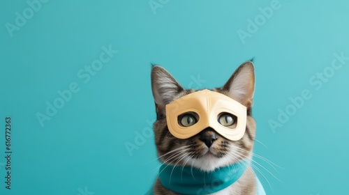 Mysterious Meow: Cat in a Hero Mask Hides a Brave Heart © vasyan_23