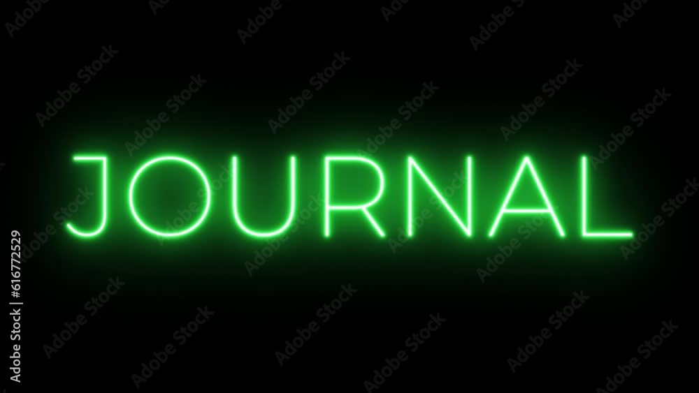 Flickering neon green glowing journal sign animated black background