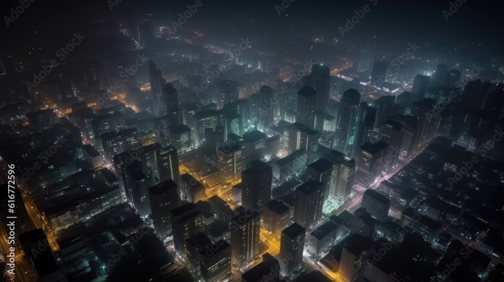 Captivating aerial view of a vibrant cityscape at night, with mesmerizing motion blur effect. Twinkling lights, bustling streets, and an electrifying nightlife atmosphere. Generative ai. Captivating aerial view of a vibrant cityscape at night, with mesmerizing motion blur effect. Twinkling lights, bustling streets, and an electrifying nightlife atmosphere. Generative ai.
