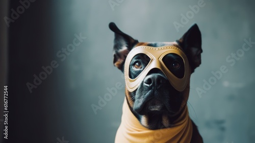 The Fearless Pooch: Dog in a Hero Mask Stands Tall against Evil © vasyan_23