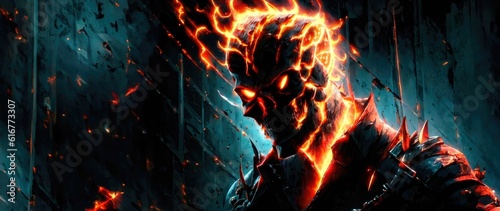GhostRider Burning Skull with Wings - Fiery Art Style Wallpaper photo