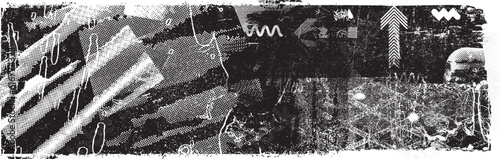 Glitch distorted grunge layer  . Noise destroyed texture . Trendy defect error shapes . Overlay grunge texture . Distressed effect .Vector shapes with a halftone dots screen print texture.