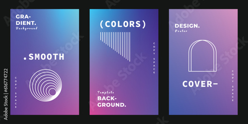 Purple, pink, and blue colour gradient vertical background template copy space set. Smooth colour gradation backdrop design for poster, banner, brochure, flyer, cover, magazine, or booklet