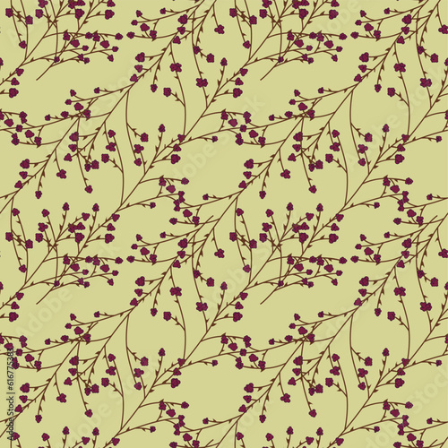 Thorns and Red Berries, Vector Seamless Repeating Pattern Tile