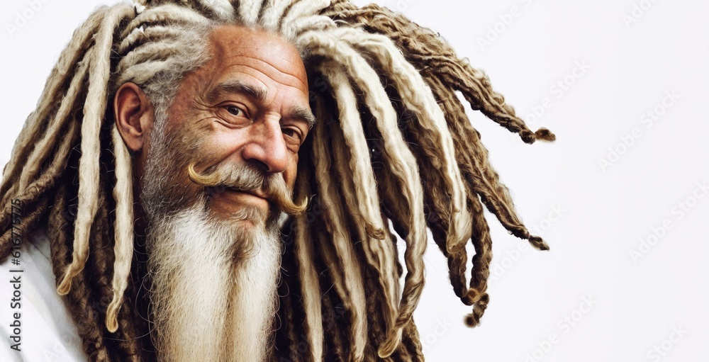 Smiling Old Man with Dreadlocks and Mustache Stock Illustration | Adobe ...