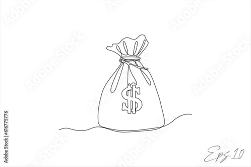 dollar bill sack continuous line vector illustration