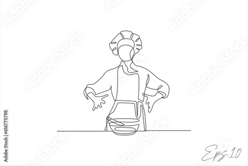 female cook continuous line vector illustration