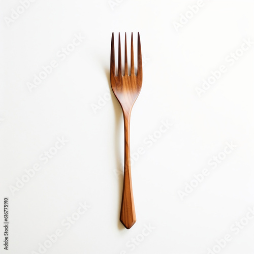 photo of a fork made of wood delicate placed on a white ab