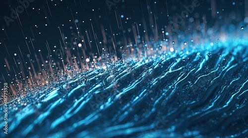 Night rain, falling water drops and puddle ripples. Storm or downpour texture. Generative AI. Illustration for banner, poster, cover, brochure or presentation.