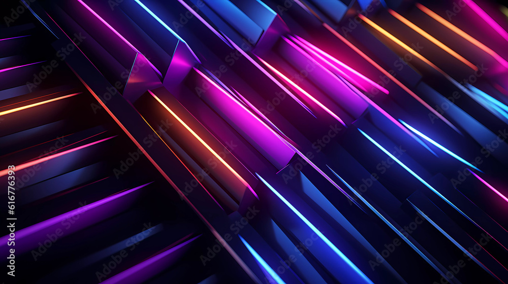 Bright neon lines forming geometric shapes on a dark background. Bright neon lines forming geometric shapes on a dark background.