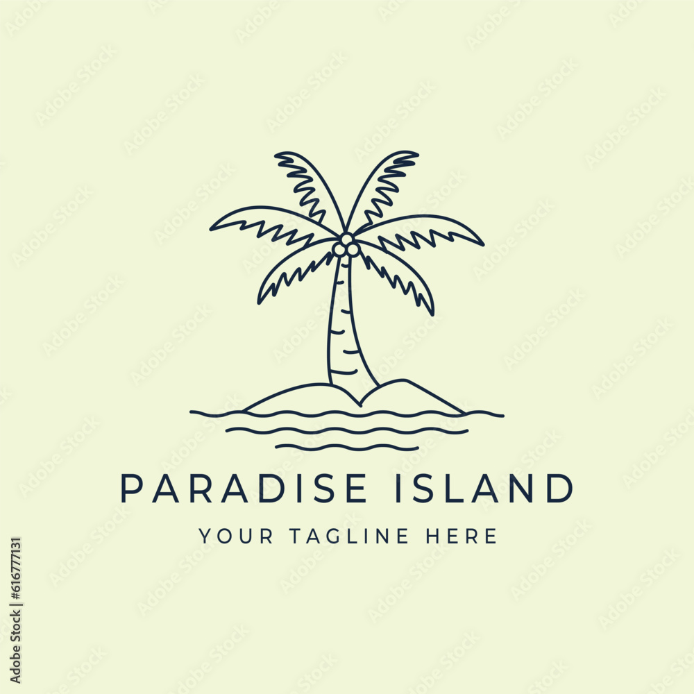 paradise island logo line art vector illustration template design