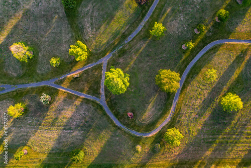 Top down of a foot path in the park