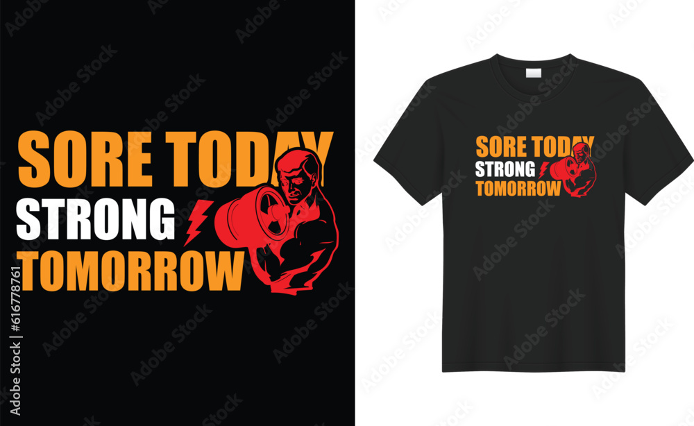 Obraz premium The fitness motivational typography Editable Print Ready Perfect Vector T-shirt design. The gym custom exercise merchandising Workout color shirt mug, boys and girls, design template and concept.