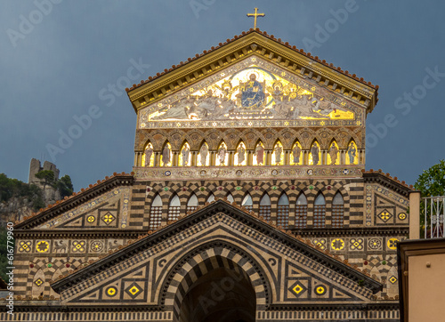 Main facade of the Amalfi Cathedral, Saint Andrew the Apostle, on the Amalfi Coast, Italy