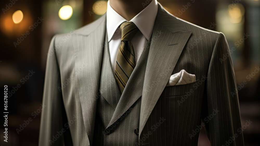 Closeup of finely tailored suit and tie for men, Businessmen elegant fashion and clothing Closeup of finely tailored suit and tie for men, Businessmen elegant fashion and clothing