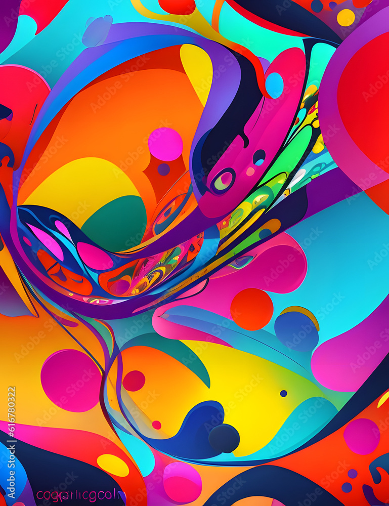 A colorful and dynamic abstract background created using a mix of organic shapes and bold colors to create a visually stunning design. Generative AI