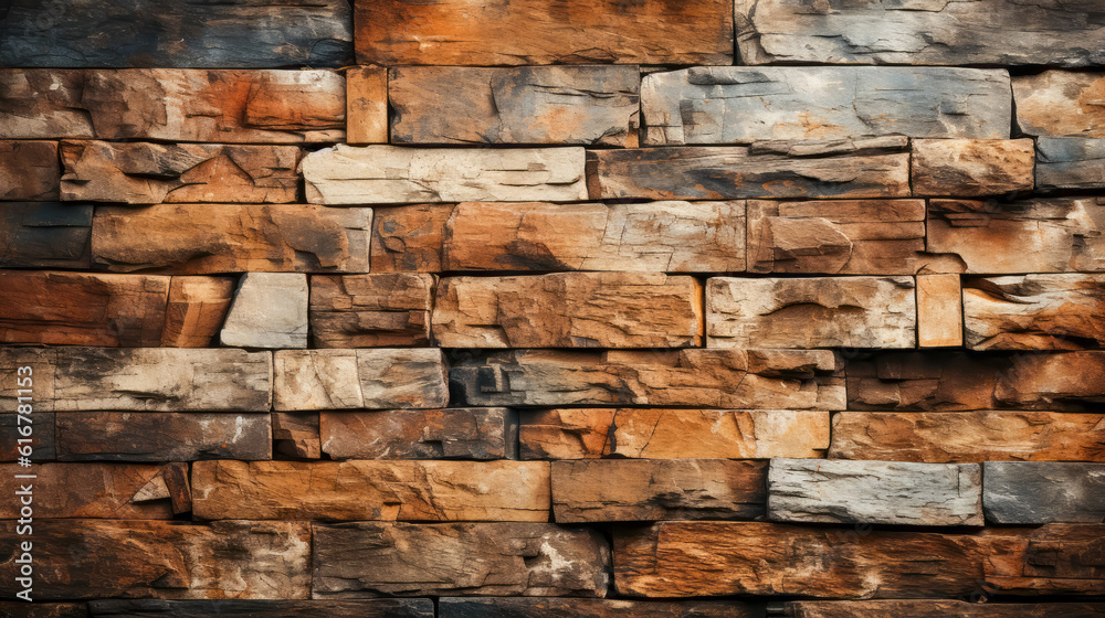 AI generated a close-up of a wall made with rectangular ochre-colored stones that can be used as a background. AI generated a close-up of a wall made with rectangular ochre-colored stones that can be used as a background.