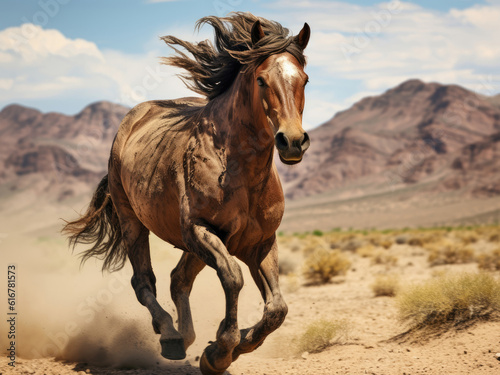Galloping wild horse in the desert