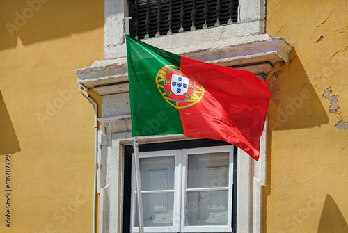 Portuguese flag waving in the wind in Lisbon