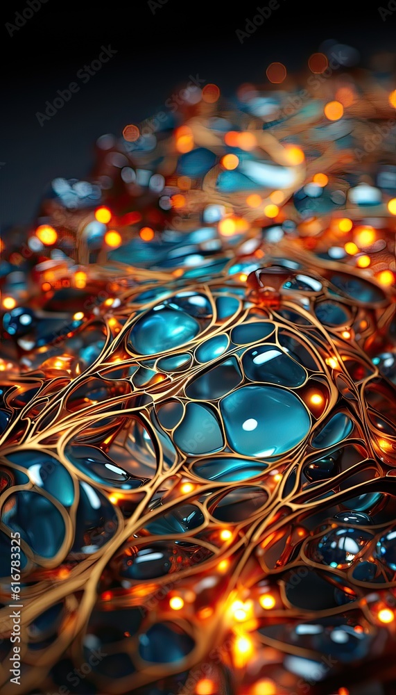 Generative AI illustration of intricate detailed glowing illuminated circuit patterns, translucent metal and bright illuminated viscous gel, organic modular futuristic, turbulent vibrations, close up Generative AI illustration of intricate detailed glowing illuminated circuit patterns, translucent metal and bright illuminated viscous gel, organic modular futuristic, turbulent vibrations, close up