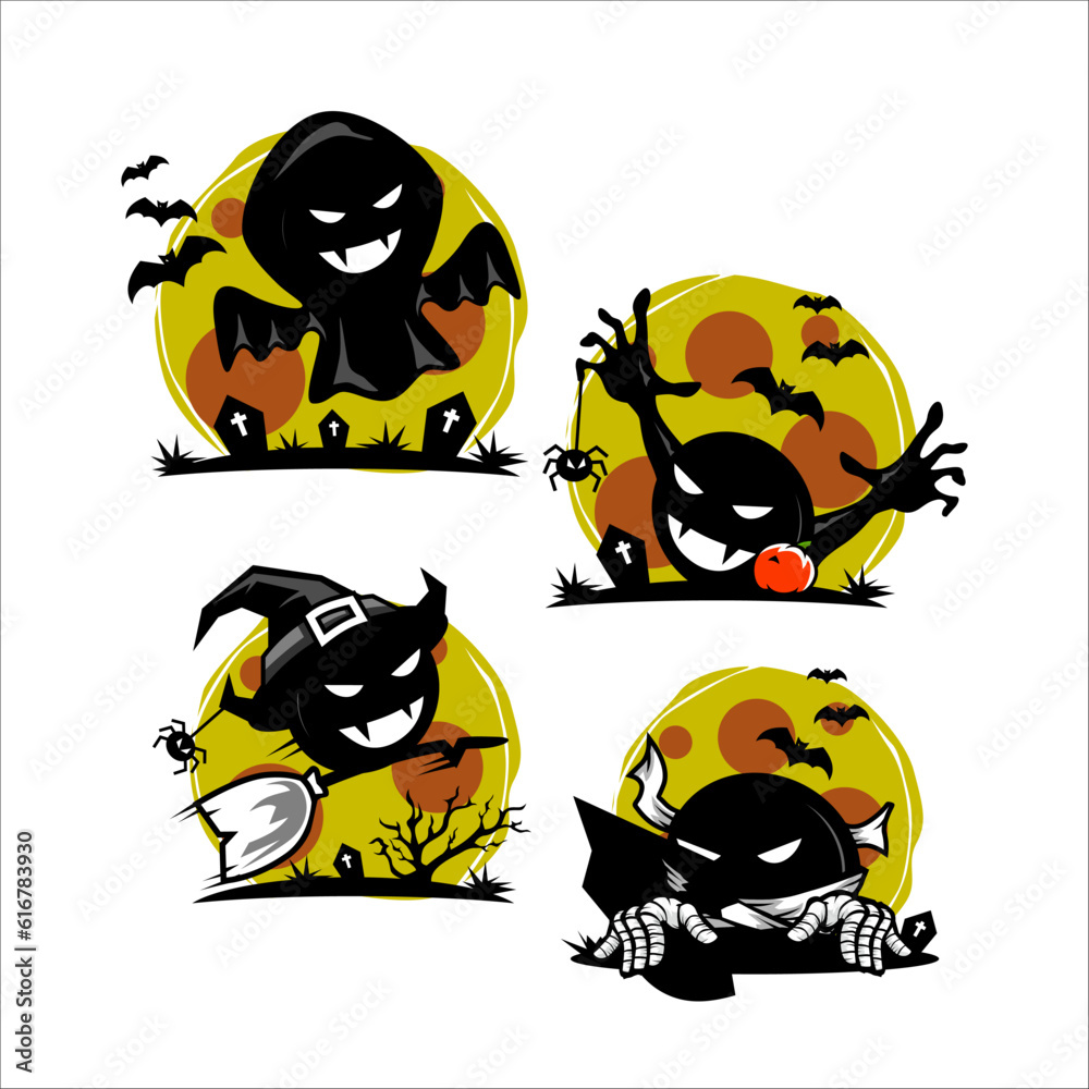 creepy and cute helloween set, vector logo icon