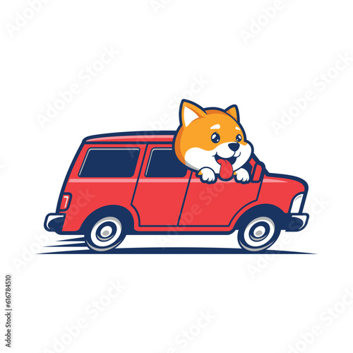 red shiba in car