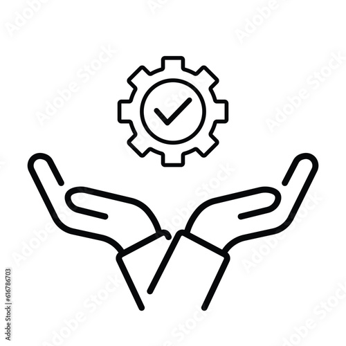 hand holding gear like optimize system icon.