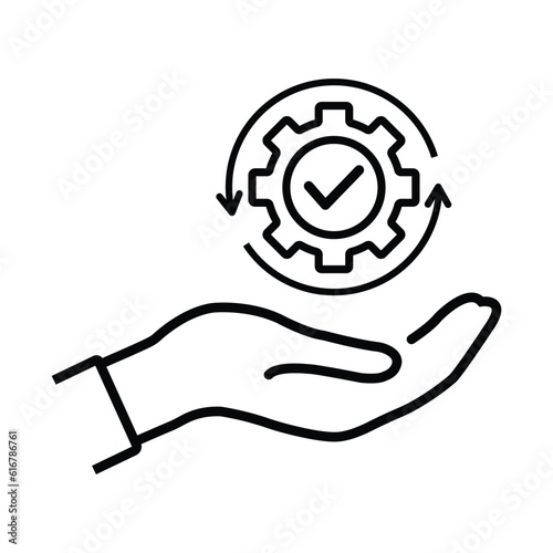 hand holding gear like optimize system icon.