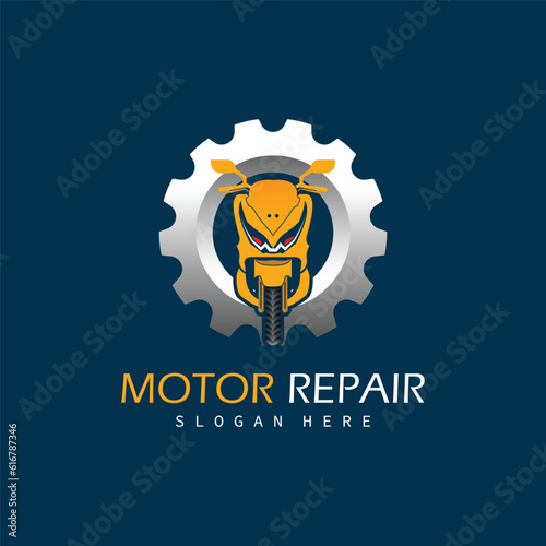 Motorcycle Repair Logo Design Template Vector.