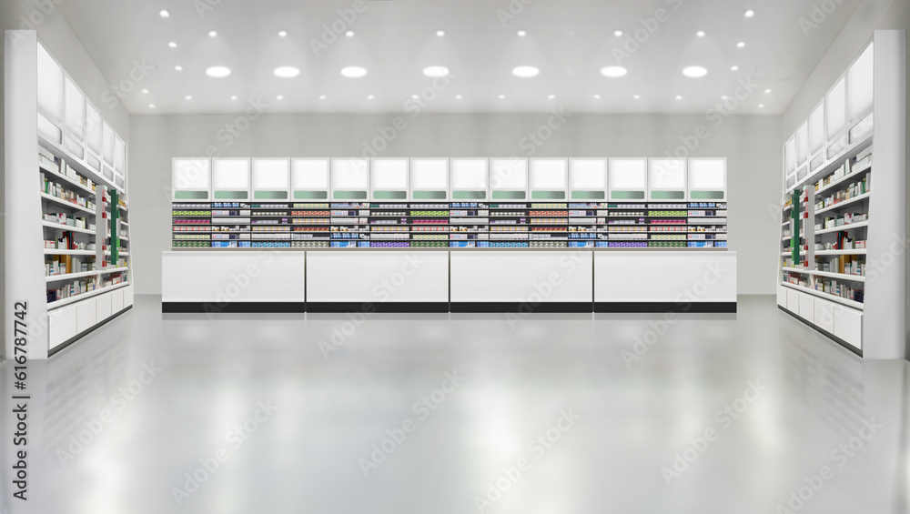 Pharmacy store interior Shelfs, mockup and illustration is suitable for ...