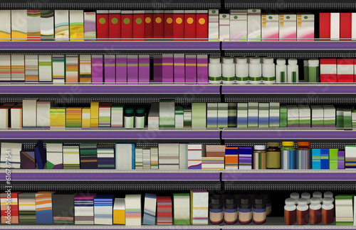 Vitamins and supplements on shelf mockup and illustration is suitable for presenting new supplements box designs packagings, among many others.