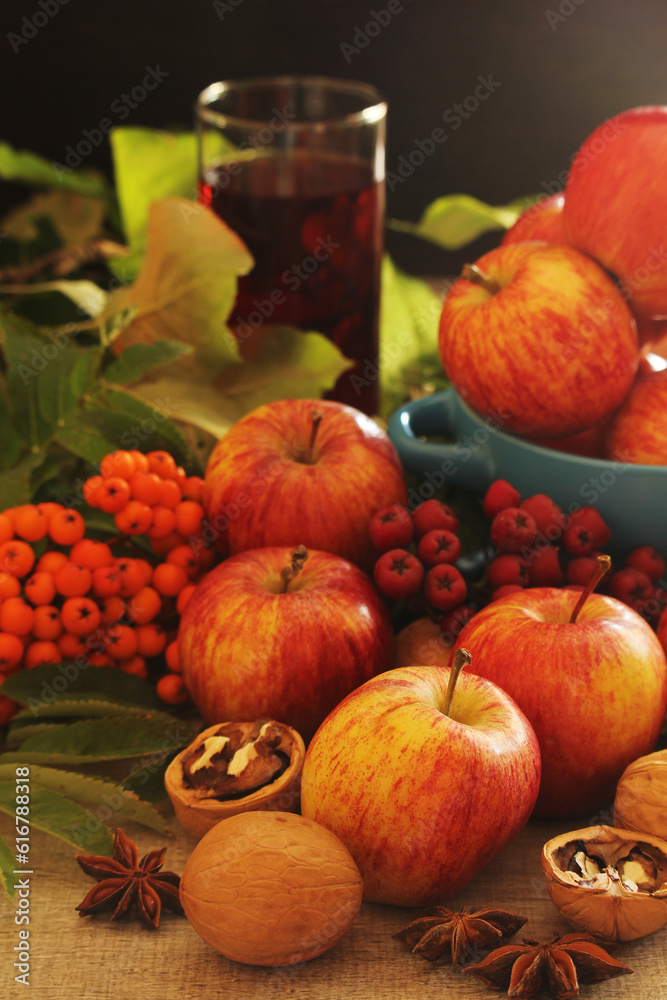 Apples and berries with autumn mood