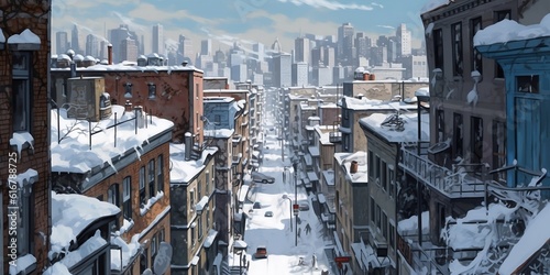 Big city with snow (Generative AI)