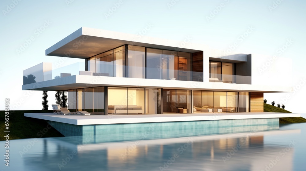 Luxury modern house isolated on a white background, Generative AI.