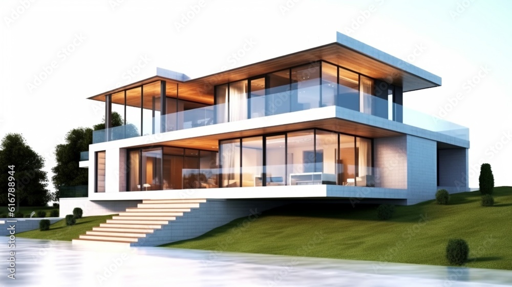 Luxury modern house isolated on a white background, Generative AI.