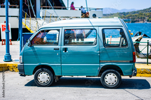 Minivan with 7 seat the main transportation vehicle of the Poros island saronic gulf greece