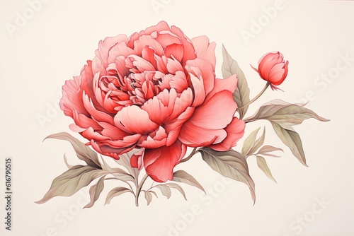 Fototapeta Naklejka Na Ścianę i Meble -  flower illustration, Pink peony on a white background. Watercolor style. Generative AI