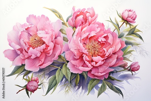 flower illustration  Pink peony on a white background. Watercolor style. Generative AI