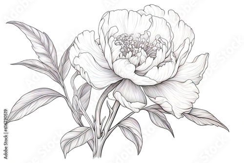 Fototapeta Naklejka Na Ścianę i Meble -  flower illustration, Pink peony on a white background. Watercolor style. Generative AI